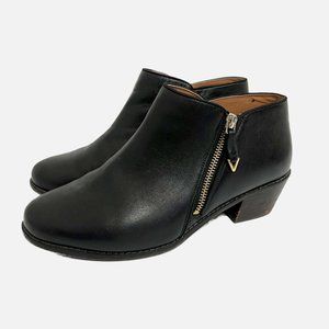 Vionic Jolene Black Leather Side Zip Comfort Bootie Ankle Boots - Size 9 Wide
